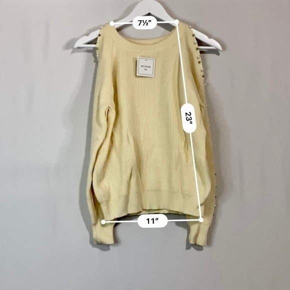 Belle De Jour Women’s Beaded Trim Cutout Shoulder Sweater Cream Size Large NWT - Picture 3 of 7
